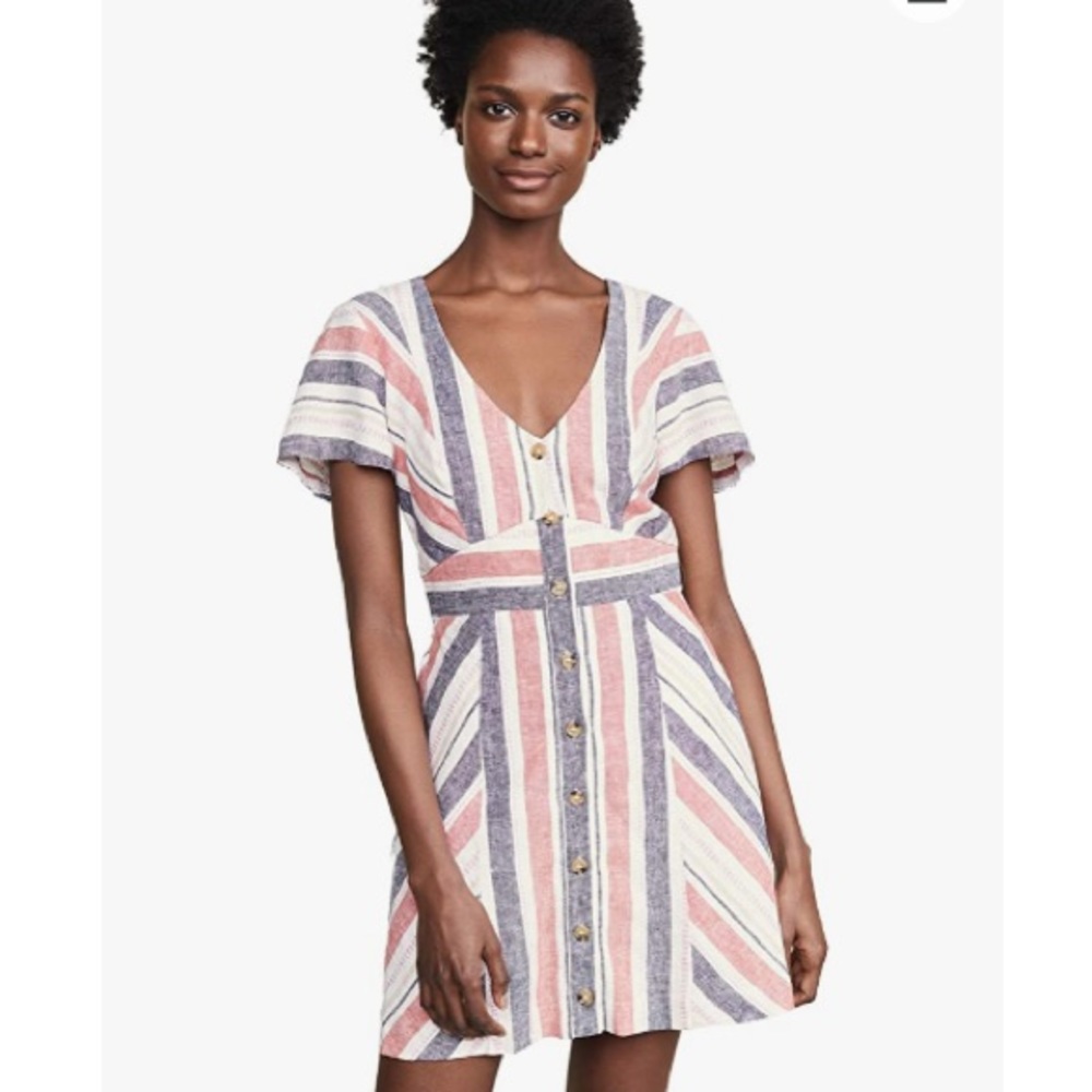 Parker Kacey Striped Short Sleeve V-Neck A-Line Mini Dress